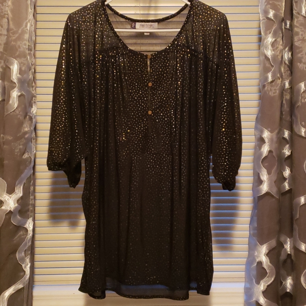 Gold polka dot sheer blouse